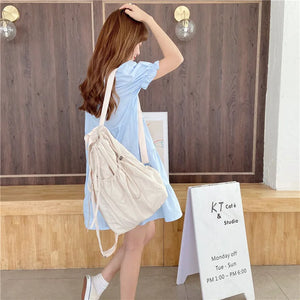 Harajuku Japan Girls Backpack Female Bags Solid Beige Drawstring Backpacks Women