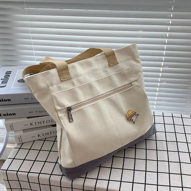 Harajuku Retro Canvas Shoulder Bags Large Capacity Casual Totes