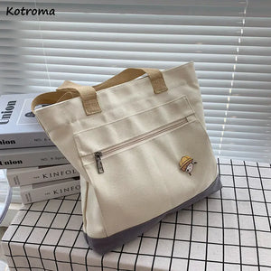 Harajuku Retro Canvas Shoulder Bags Large Capacity Casual Totes