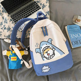 Harajuku Shark Shiba Inu Printing School Bags Mochila Students Backpack