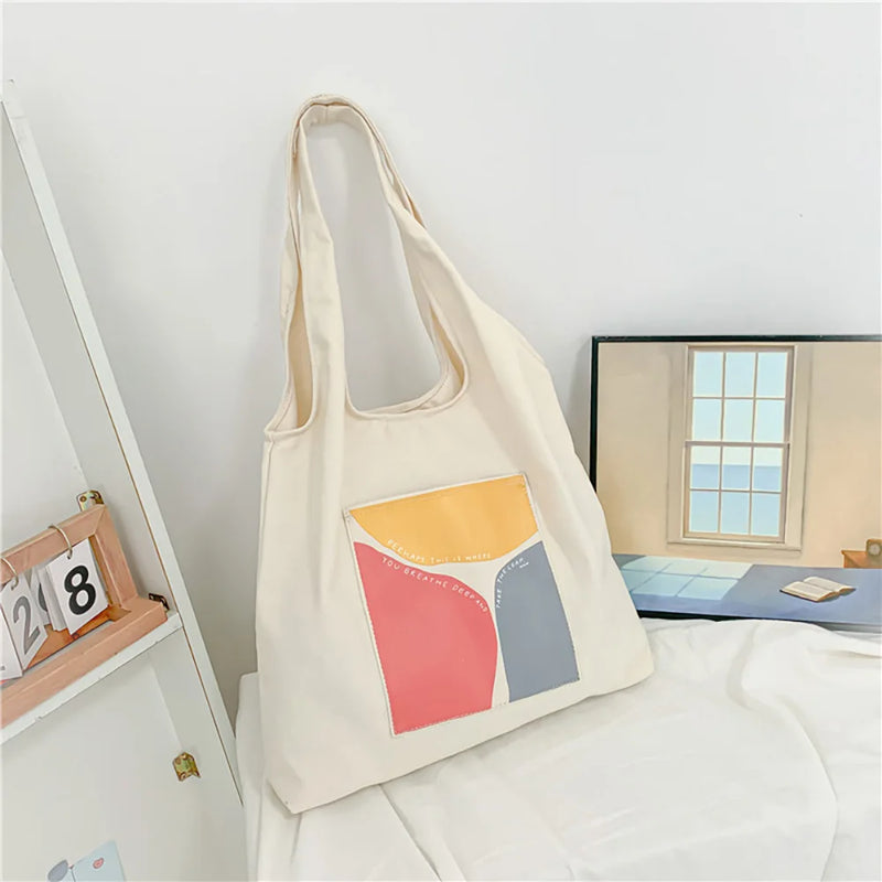 Harajuku Style Large Capacity Women Shoulder Bags Canvas Tote Female Handbags