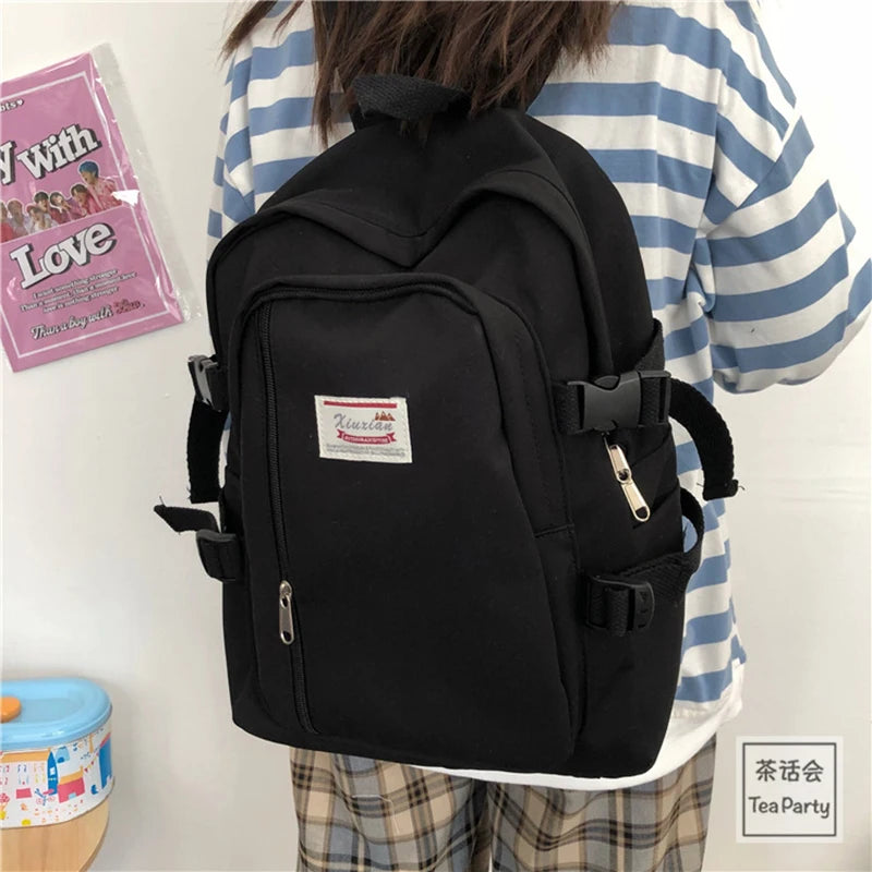 Harajuku Style Teen School Bags for Girls Backpack Solid Women Bookbags