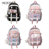 Harajuku Style Women Backpack Contrast School Bag for Girls Multiple Pockets