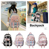 Harajuku Style Women Backpack Contrast School Bag for Girls Multiple Pockets