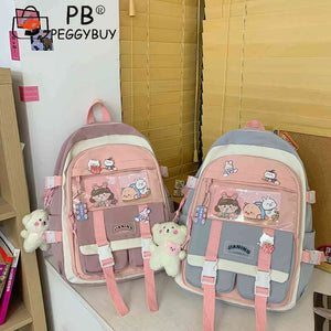 Harajuku Style Women Backpack Contrast School Bag for Girls
