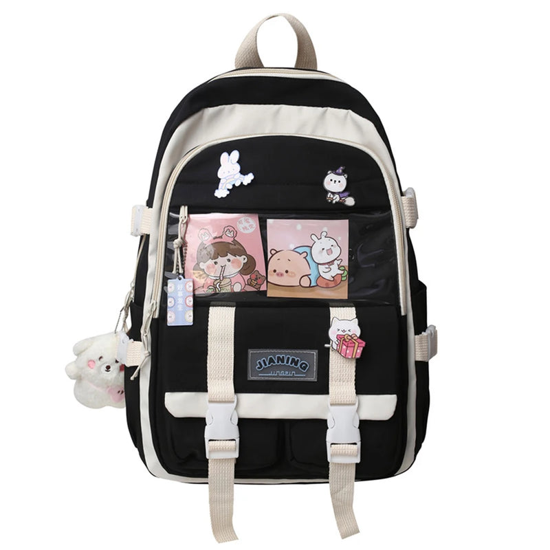 Harajuku Style Women Backpack Contrast School Bag for Girls