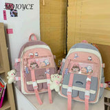 Harajuku Style Women Backpack Contrast School Bag for Girls Multiple Pockets