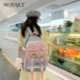 Harajuku Style Women Backpack Contrast School Bag for Girls Multiple Pockets