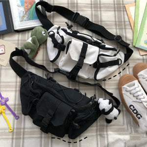 Harajuku Techwear Gothic Crossbody Bag Canvas Sling Handbag Purses Bolsas