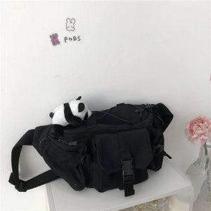Harajuku Techwear Gothic Crossbody Bag Canvas Sling Handbag Purses Bolsas