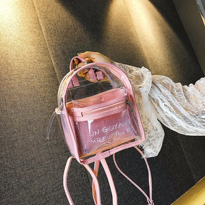 Harajuku Transparent PVC Backpack Women Bookbag Clear Daypack Bag