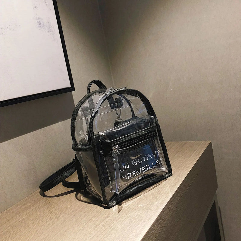 Harajuku Transparent PVC Backpack Women Bookbag Clear Daypack Bag