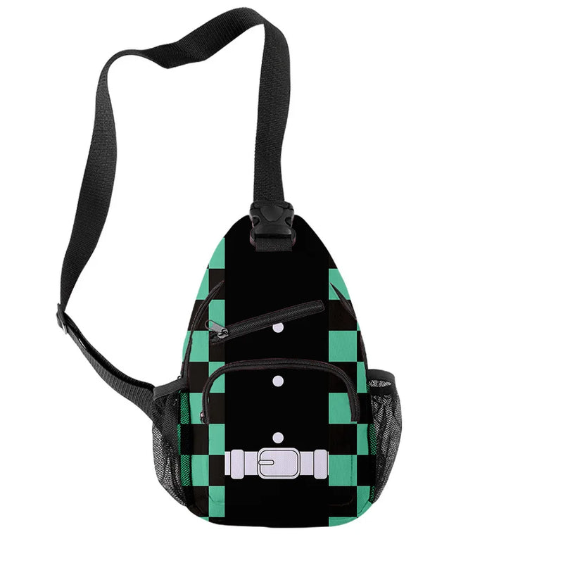 Harajuku Anime Demon Slayer Chest Bag Oxford Waterproof Sports Crossbody Bag