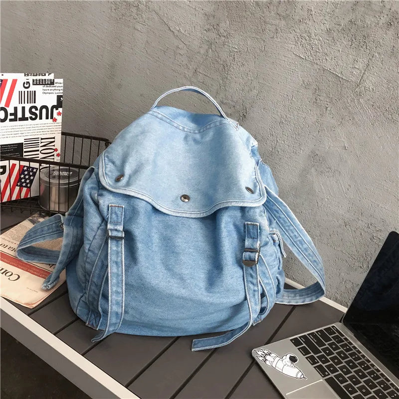 Harajuku Vintage Denim Crossbody Bag Large Capacity Casual Shoulder Handbag