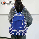 Harajuku Women Backpack Large Capacity Plaid School Bag Portable Travel