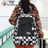 Harajuku Women Backpack Large Capacity Plaid School Bag Portable Travel