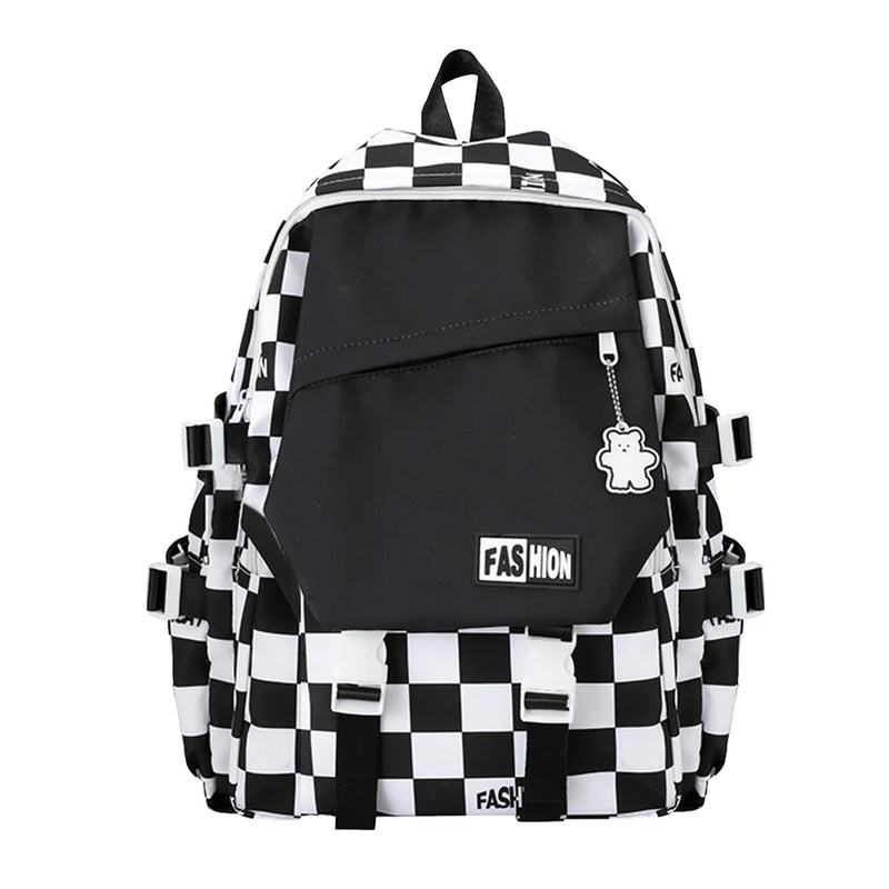 Harajuku Women Backpack Large Capacity Plaid School Bag Portable Travel