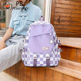 Harajuku Women Backpack Large Capacity Plaid School Bag Portable Travel