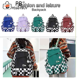 Harajuku Women Backpack Large Capacity Plaid School Bag Portable Travel