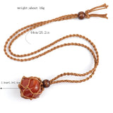 Healing Crystal Natural Stone Pendant Weave Net Bag Charms Rope Chain Necklaces