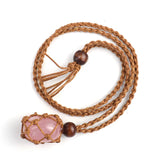 Healing Crystal Natural Stone Pendant Weave Net Bag Charms Rope Chain Necklaces