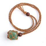 Healing Crystal Natural Stone Pendant Weave Net Bag Charms Rope Chain Necklaces
