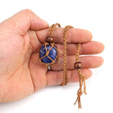 Healing Crystal Natural Stone Pendant Weave Net Bag Charms Rope Chain Necklaces