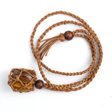Healing Crystal Natural Stone Pendant Weave Net Bag Charms Rope Chain Necklaces