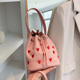 Pink Love Ladies Drawstring Bucket Purse Handbag