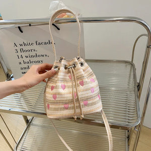 Pink Love Ladies Drawstring Bucket Purse Handbag