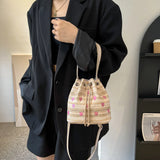 Pink Love Ladies Drawstring Bucket Purse Handbag