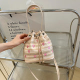 Pink Love Ladies Drawstring Bucket Purse Handbag