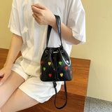 Pink Love Ladies Drawstring Bucket Purse Handbag