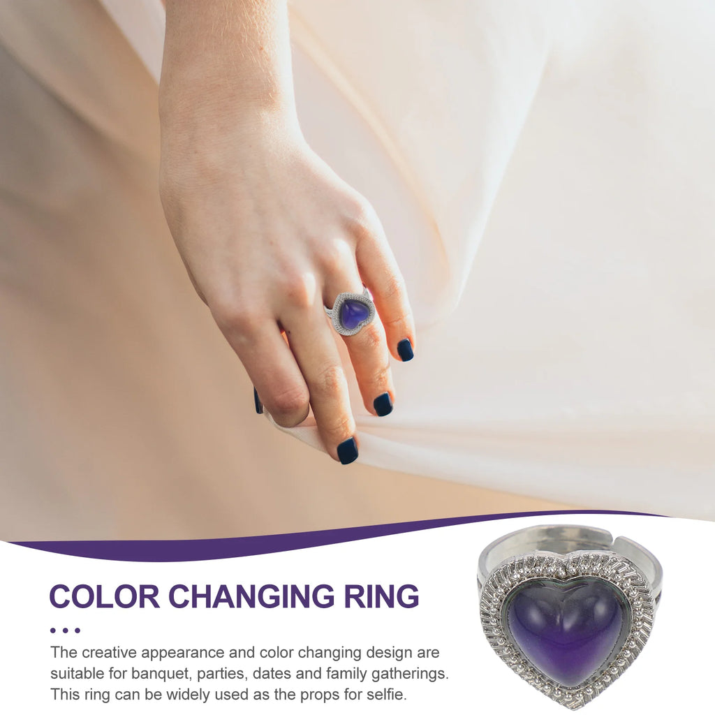 Adjustable Size Heart Gemstone Mood Ring for Kids
