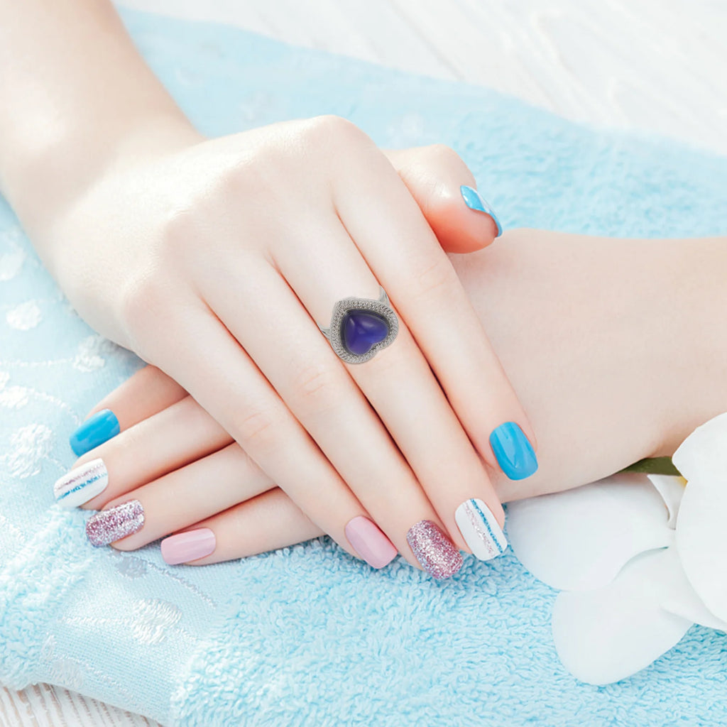 Adjustable Size Heart Gemstone Mood Ring for Kids