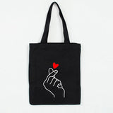 Heart Gesture Women Canvas Foldable Shopping Bag Cartoon Cotton Bag