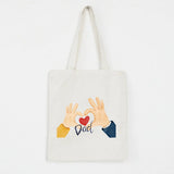 Heart Gesture Women Canvas Foldable Shopping Bag Cartoon Cotton Bag