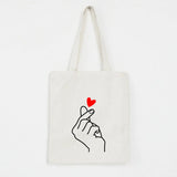 Heart Gesture Women Canvas Foldable Shopping Bag Cartoon Cotton Bag
