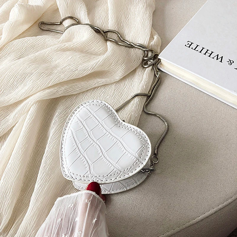 Heart Mini Crossbody Bag Stone Pattern Chain Shoulder Bag