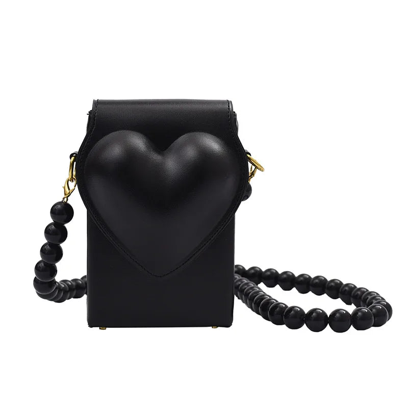 Heart Shaped Beaded Shoulder Bag for Women