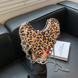 Leopard Print Chain Crossbody Bag for Women Shoulder Clutch Bag