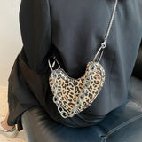 Leopard Print Chain Crossbody Bag for Women Shoulder Clutch Bag