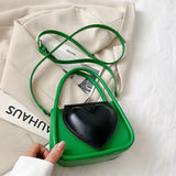 Heart Women's Small Handbag Soft PU Leather Crossbody Shoulder Bag Green Tote