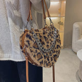 Leopard Print Armpit Bag Winter Plush Women's Handbag