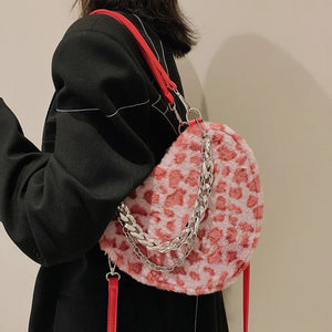 Leopard Print Armpit Bag Winter Plush Women's Handbag