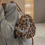 Leopard Print Armpit Bag Winter Plush Women's Handbag
