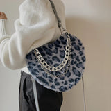 Leopard Print Armpit Bag Winter Plush Women's Handbag