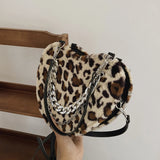 Leopard Print Armpit Bag Winter Plush Women's Handbag