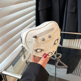 Heart-shaped Women Small Pu Leather Handbags Motorcycle Bag Ladies Rivet Crossbo