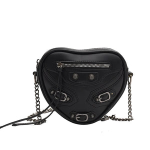 Heart-shaped Women Small Pu Leather Handbags Motorcycle Bag Ladies Rivet Crossbo